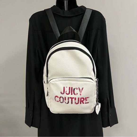 Juicy Couture All Nighter White Pebbled Faux Leather Backpack - Picture 16 of 16